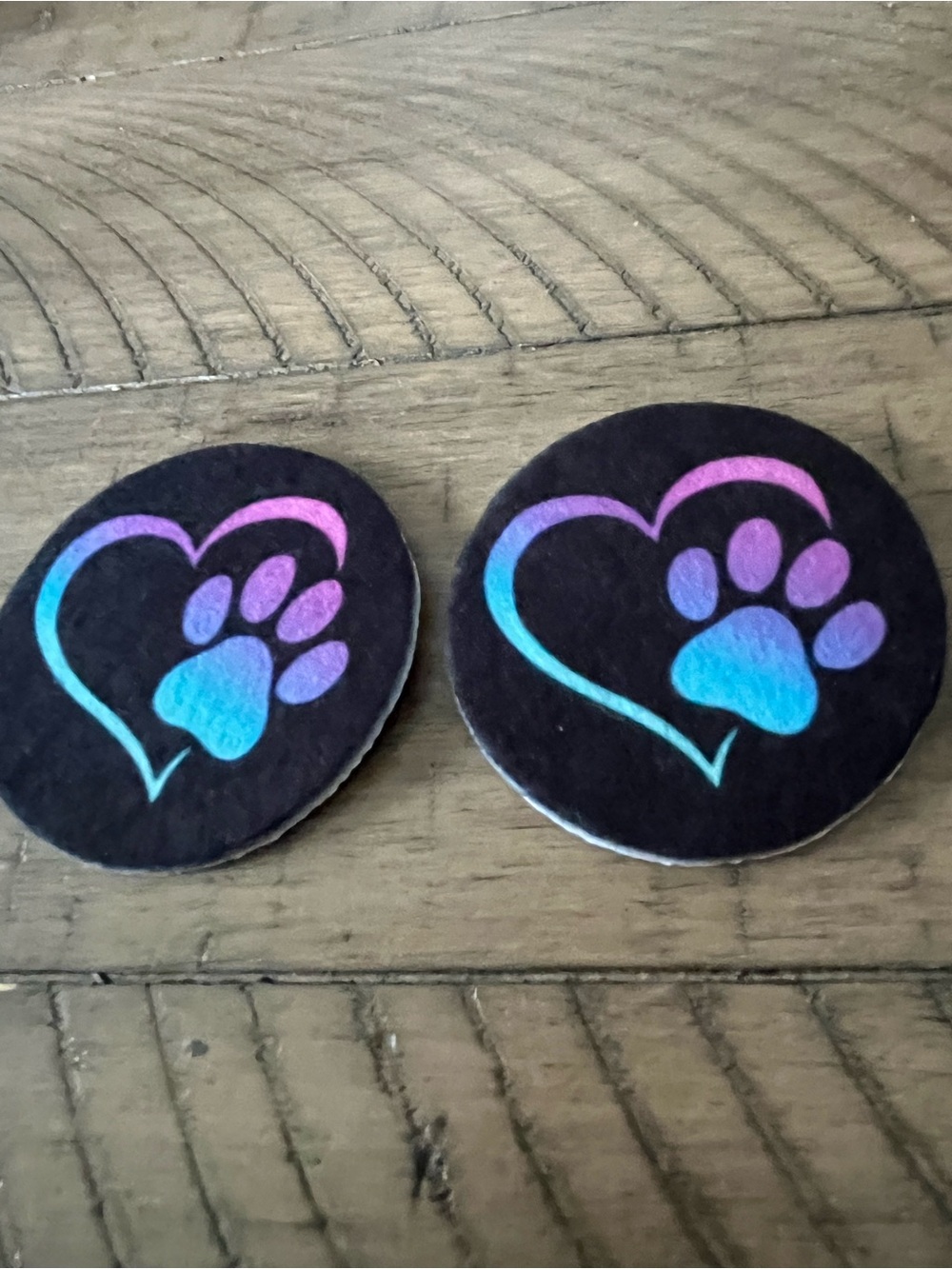 Black Paw Print Heart Coasters - Multicolor Accent Vehicle cup coasters